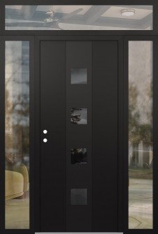 DIAMOND A12 64" X 96" BLACK/BLACK MIRRORED GLASS PANEL BLACK RHI WITH 2 SIDELITES AND TRANSOM CLEAR GLASS