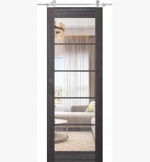 Palladio 5 Lite Clear Vetro Gray Oak Barn doors