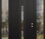 Modern Steel Front Door DIAMOND A5 60" X 96" BLACK/BLACK CLEAR GLASS PANEL BLACK LHI WITH 2 SIDELITES AND TRANSOM CLEAR GLASS