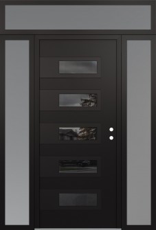 Diamond D3 60" x 96" black/black mirrored Glass Panel black LHI with 2 Sidelites and Transom frosted Glass