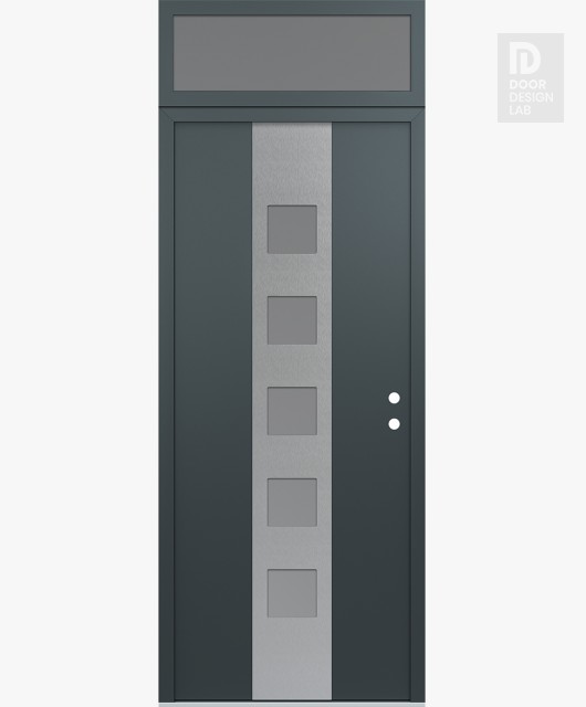 Modern Steel Front Door DIAMOND A13 36" X 96" ANTHRACITE/ANTHRACITE FROSTED GLASS PANEL STAINLESS STEEL LHI WITH TRANSOM FROSTED GLASS