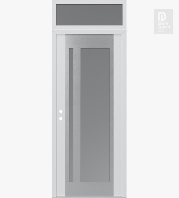 Modern Steel Front Door Diamond C15 36" x 96" white/white frosted Glass Panel stainless steel RHI with Transom frosted Glass