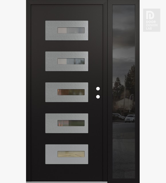 Modern Steel Front Door Diamond D6 50" x 80" black/black clear Glass Panel stainless steel LHI with Sidelite mirrored Glass