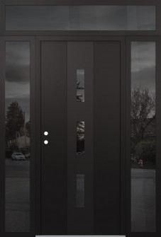 DIAMOND A7 68" X 96" BLACK/BLACK MIRRORED GLASS PANEL BLACK RHI WITH 2 SIDELITES AND TRANSOM MIRRORED GLASS