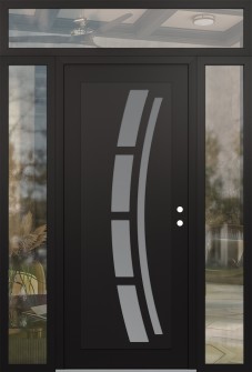 Diamond C12 68" x 96" black/white frosted Glass Panel black LHI with 2 Sidelites and Transom clear Glass