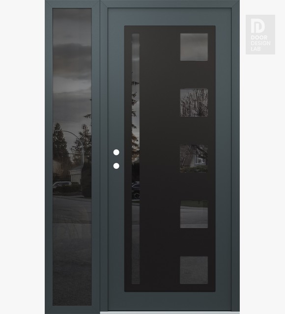 Modern Steel Front Door Diamond C3 52" x 80" anthracite/anthracite mirrored Glass Panel black RHI with Sidelite mirrored Glass
