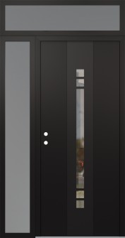 DIAMOND A4 50" X 96" BLACK/BLACK CLEAR GLASS PANEL BLACK RHI WITH SIDELITE AND TRANSOM FROSTED GLASS