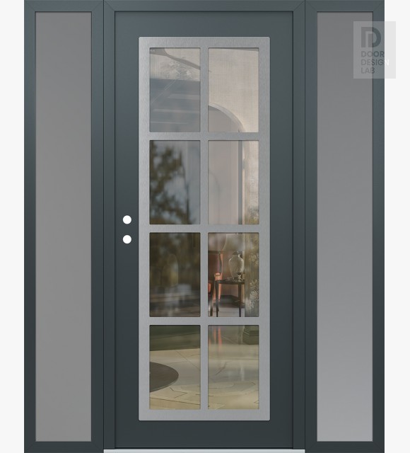 Modern Steel Front Door Diamond C16 60" x 80" anthracite/anthracite clear Glass Panel stainless steel RHI with 2 Sidelites frosted Glass
