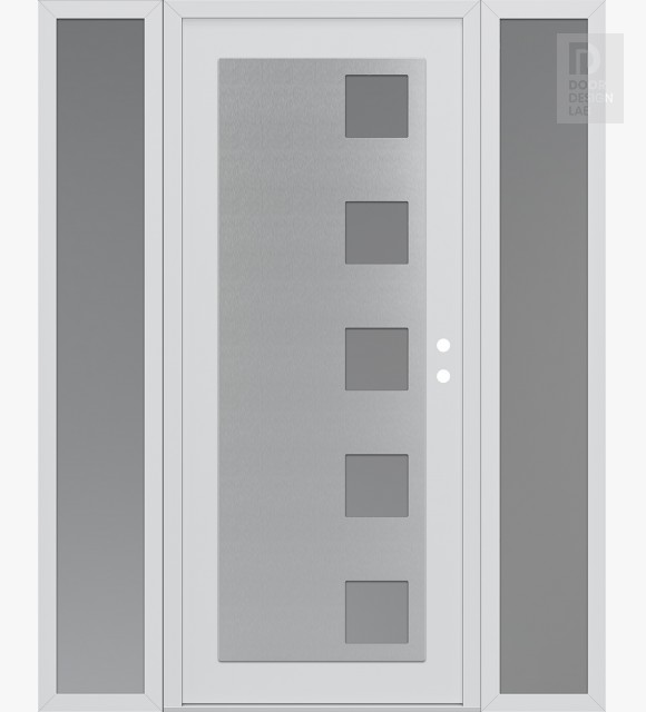 Modern Steel Front Door Diamond C5 68" x 80" white/white frosted Glass Panel stainless steel LHI with 2 Sidelites frosted Glass