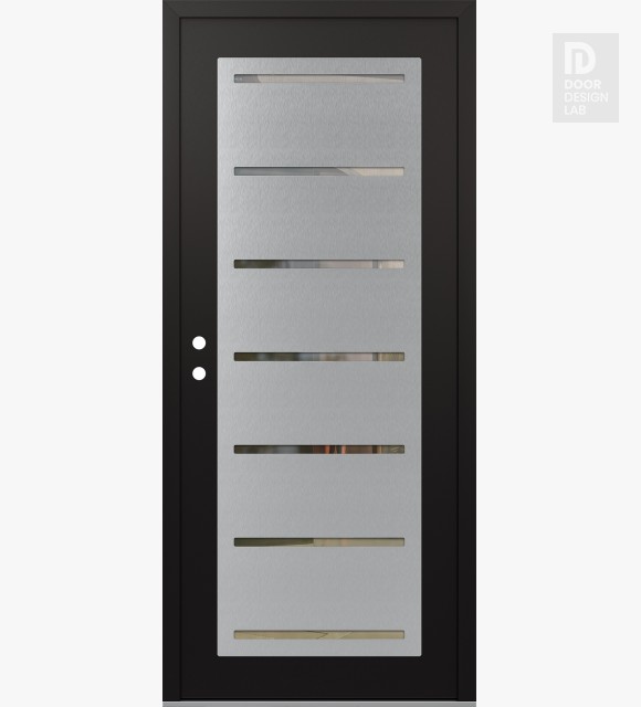 Modern Steel Front Door Diamond C11 36" x 80" black/black clear Glass Panel stainless steel RHI