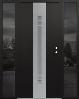 DIAMOND A4 68" X 80" BLACK/WHITE FROSTED GLASS PANEL STAINLESS STEEL LHI WITH 2 SIDELITES MIRRORED GLASS