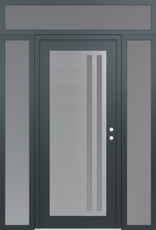 Diamond C6 68" x 96" anthracite/anthracite frosted Glass Panel stainless steel LHI with 2 Sidelites and Transom frosted Glass