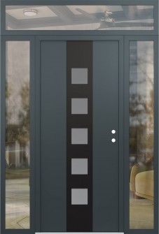 DIAMOND A13 68" X 96" ANTHRACITE/ANTHRACITE FROSTED GLASS PANEL BLACK LHI WITH 2 SIDELITES AND TRANSOM CLEAR GLASS