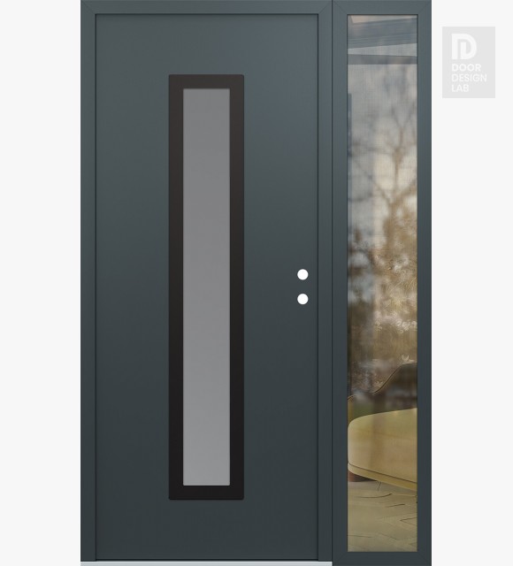 Modern Steel Front Door DIAMOND A11 50" X 80" ANTHRACITE/ANTHRACITE FROSTED GLASS PANEL BLACK LHI WITH SIDELITE CLEAR GLASS