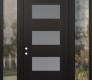 Modern Steel Front Door Diamond C2 64" x 96" black/white frosted Glass Panel black RHI with 2 Sidelites and Transom clear Glass