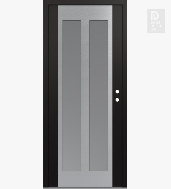 Modern Steel Front Door Diamond C14 36" x 80" black/white frosted Glass Panel stainless steel LHI