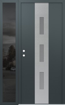 DIAMOND A7 50" X 80" ANTHRACITE/ANTHRACITE FROSTED GLASS PANEL STAINLESS STEEL RHI WITH SIDELITE MIRRORED GLASS