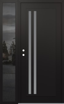 Diamond C6 48" x 80" black/white frosted Glass Panel black RHI with Sidelite mirrored Glass