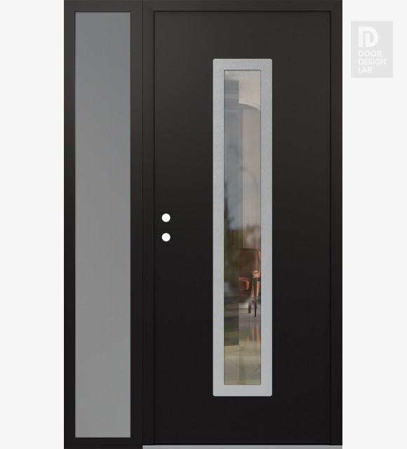 Modern Steel Front Door DIAMOND A11 48" X 80" BLACK/BLACK CLEAR GLASS PANEL STAINLESS STEEL RHI WITH SIDELITE FROSTED GLASS