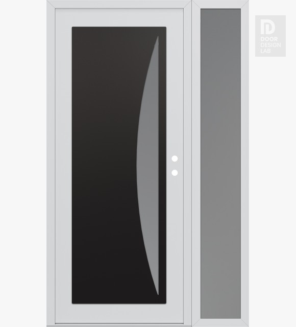 Modern Steel Front Door Diamond C13 48" x 80" white/white frosted Glass Panel black LHI with Sidelite frosted Glass