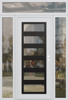 Diamond C9 60" x 96" white/white clear Glass Panel black LHI with 2 Sidelites and Transom clear Glass