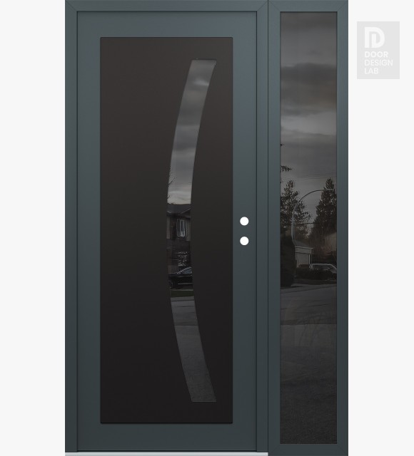 Modern Steel Front Door Diamond C4 52" x 80" anthracite/anthracite mirrored Glass Panel black LHI with Sidelite mirrored Glass