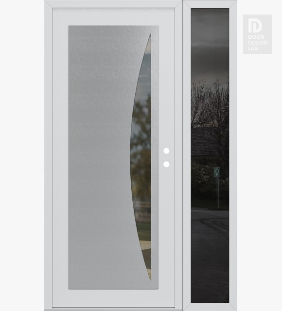 Modern Steel Front Door Diamond C13 48" x 80" white/white clear Glass Panel stainless steel LHI with Sidelite mirrored Glass