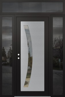 Diamond C4 68" x 96" black/black clear Glass Panel stainless steel RHI with 2 Sidelites and Transom mirrored Glass