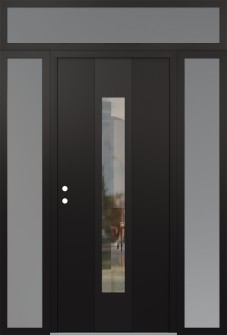 DIAMOND A1 60" X 96" BLACK/BLACK CLEAR GLASS PANEL BLACK RHI WITH 2 SIDELITES AND TRANSOM FROSTED GLASS