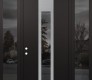 Modern Steel Front Door DIAMOND A1 60" X 96" BLACK/BLACK MIRRORED GLASS PANEL STAINLESS STEEL RHI WITH 2 SIDELITES AND TRANSOM MIRRORED GLASS