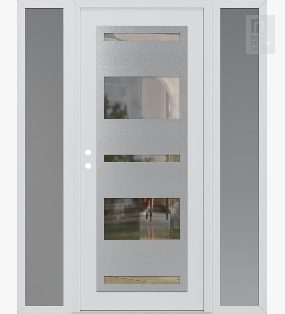 Modern Steel Front Door Diamond C10 64" x 80" white/white clear Glass Panel stainless steel RHI with 2 Sidelites frosted Glass