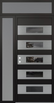 Diamond D5 50" x 96" black/black Mirrored Glass Panel stainless steel RHI with Sidelite and Transom frosted Glass