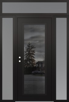Diamond C1 68" x 96" black/black mirrored Glass Panel black RHI with 2 Sidelites and Transom frosted Glass