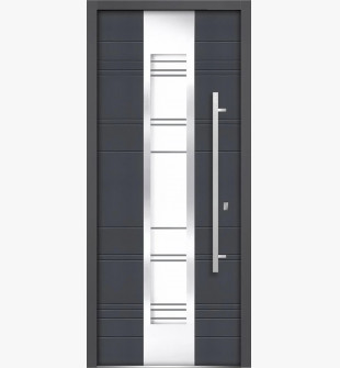 36 x 80 inch Gray Front Exterior Prehung Steel Door / Deux 0757 / Stainless Inserts Single Modern Painted-Left-hand Inswing