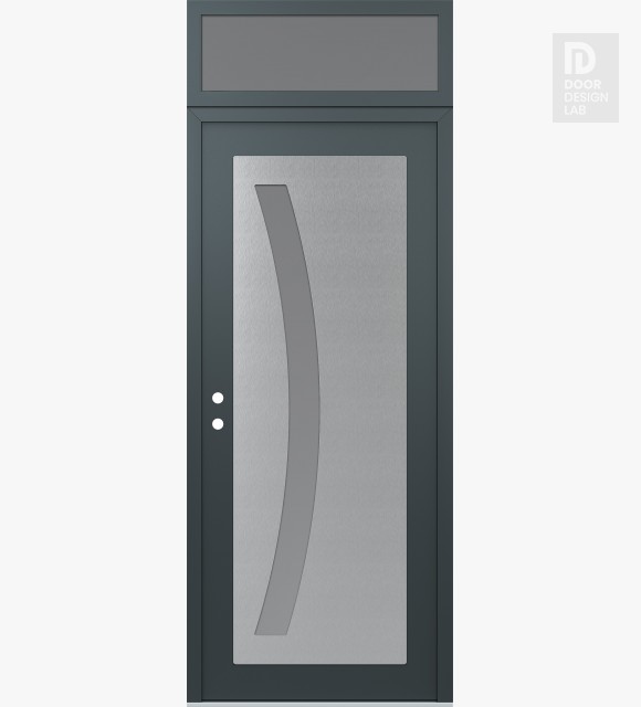 Modern Steel Front Door Diamond C4 36" x 96" anthracite/anthracite frosted Glass Panel stainless steel RHI with Transom frosted Glass