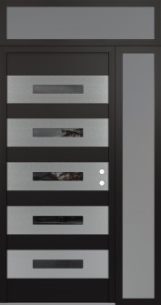 Diamond D9 52" x 96" black/black mirrored Glass Panel stainless steel LHI with Sidelite and Transom frosted Glass