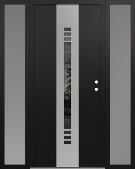 DIAMOND A5 64" X 80" BLACK/BLACK MIRRORED GLASS PANEL STAINLESS STEEL LHI WITH 2 SIDELITES FROSTED GLASS