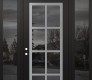 Modern Steel Front Door Diamond C16 60" x 96" black/black mirrored Glass Panel stainless steel RHI with 2 Sidelites and Transom mirrored Glass