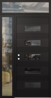 Diamond D5 52" x 96" black/black Mirrored Glass Panel black RHI with Sidelite and Transom clear Glass