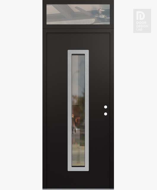 Modern Steel Front Door DIAMOND A11 36" X 96" BLACK/BLACK CLEAR GLASS PANEL STAINLESS STEEL LHI WITH TRANSOM CLEAR GLASS