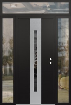 DIAMOND A2 68" X 96" BLACK/BLACK MIRRORED GLASS PANEL STAINLESS STEEL LHI WITH 2 SIDELITES AND TRANSOM CLEAR GLASS