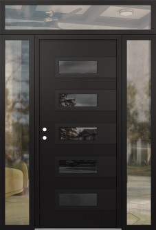 Diamond D3 64" x 96" black/black Mirrored Glass Panel black RHI with 2 Sidelites and Transom clear Glass