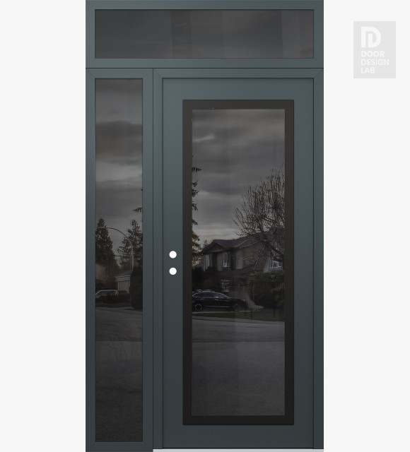 Modern Steel Front Door Diamond C1 48" x 96" anthracite/anthracite mirrored Glass Panel black RHI with Sidelite and Transom mirrored Glass