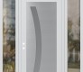 Modern Steel Front Door Diamond C4 68" x 96" white/white frosted Glass Panel stainless steel RHI with 2 Sidelites and Transom clear Glass
