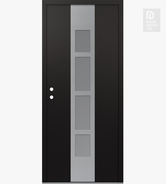 Modern Steel Front Door DIAMOND A10 36" X 80" BLACK/WHITE FROSTED GLASS PANEL STAINLESS STEEL RHI