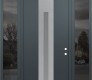 Modern Steel Front Door DIAMOND A2 64" X 96" ANTHRACITE/ANTHRACITE FROSTED GLASS PANEL STAINLESS STEEL LHI WITH 2 SIDELITES AND TRANSOM MIRRORED GLASS