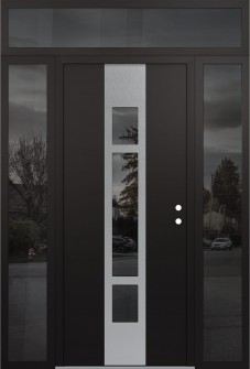 DIAMOND A9 68" X 96" BLACK/BLACK MIRRORED GLASS PANEL STAINLESS STEEL LHI WITH 2 SIDELITES AND TRANSOM MIRRORED GLASS