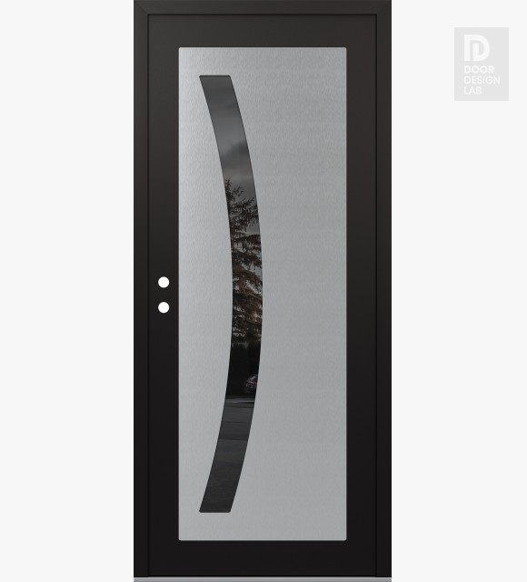 Modern Steel Front Door Diamond C4 36" x 80" black/black mirrored Glass Panel stainless steel RHI