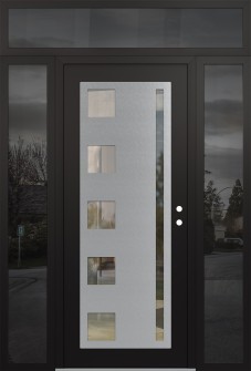 Diamond C3 64" x 96" black/black clear Glass Panel stainless steel LHI with 2 Sidelites and Transom mirrored Glass