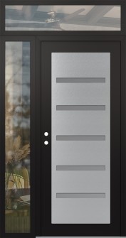 Diamond C7 48" x 96" black/white frosted Glass Panel stainless steel RHI with Sidelite and Transom clear Glass